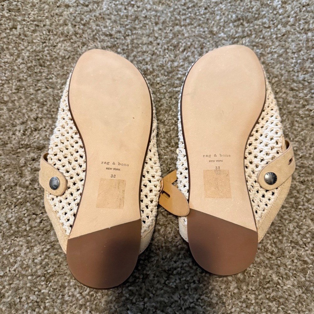 Rag & Bone Ansley mules Crochet cream 38 buckle classic boho designer cotton - Picture 6 of 7